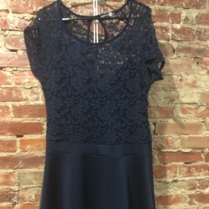 Navy Blue Lace A-Line Dress w/ Slip Included